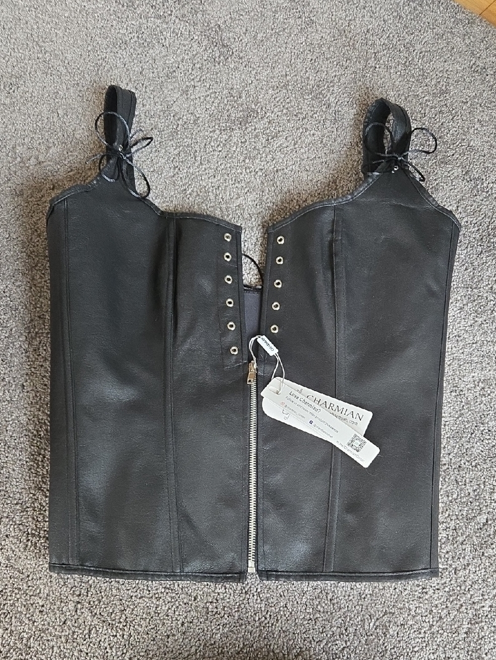 Black Faux Leather Lace-Up Bustier Top